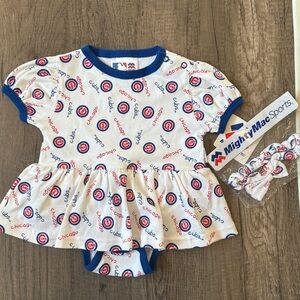 Vintage MLB Mighty Mac Sports Chicago Cubs NWT Bodysuit Dress Headband 6-9M